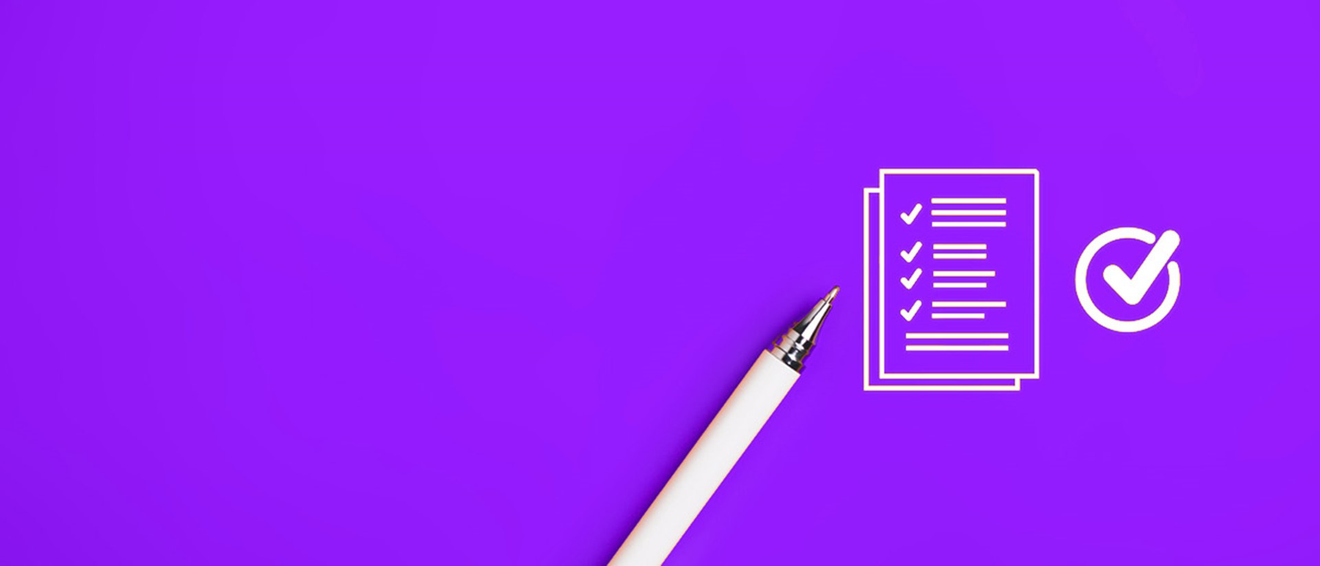 A white pen and a white outline of a checklist against a purple background