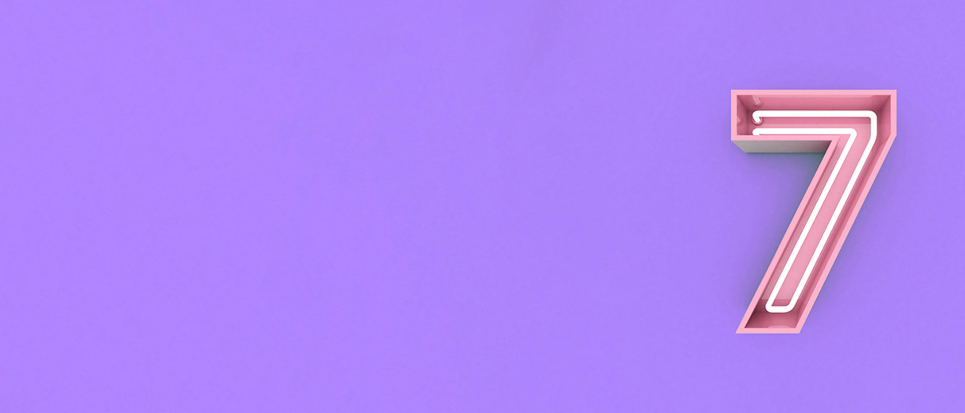 Hero image with a pink number 7 on a purple background