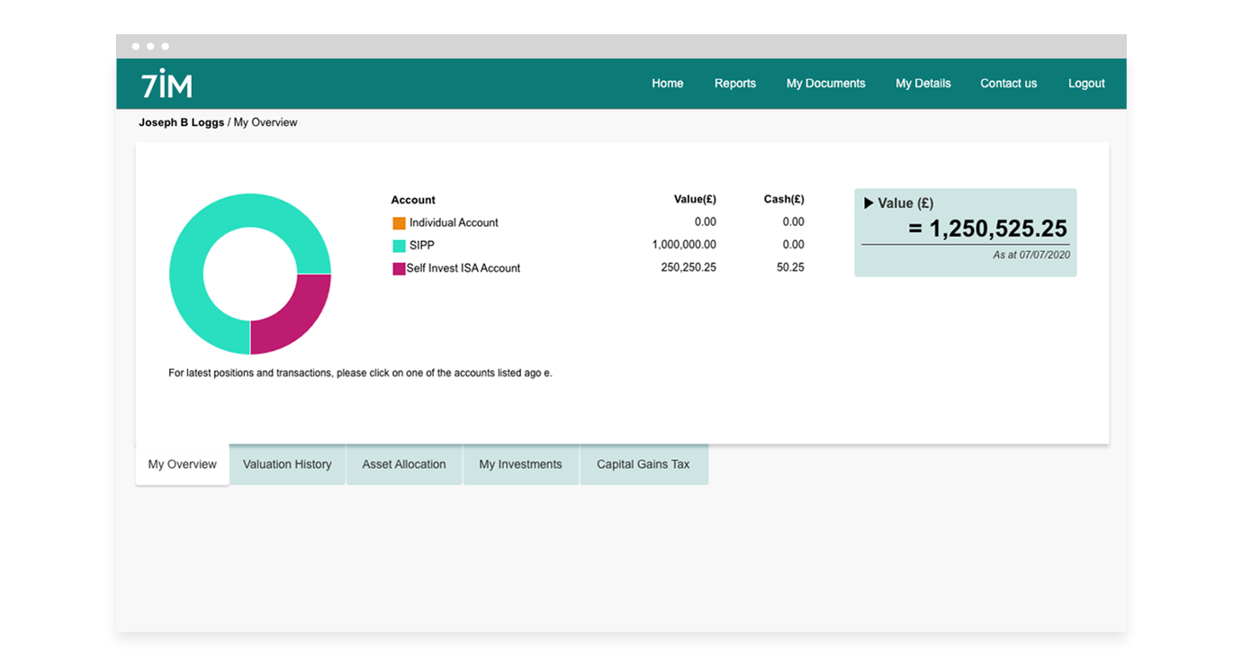 Client portal overview screen