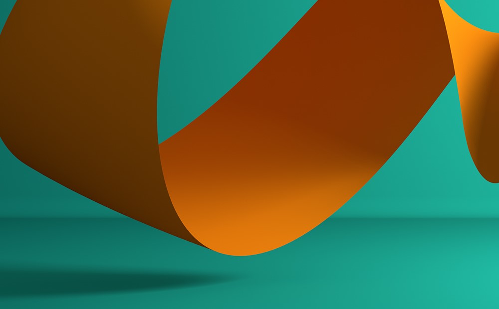 Hero image of one of 7IM's brand shapes in orange and teal