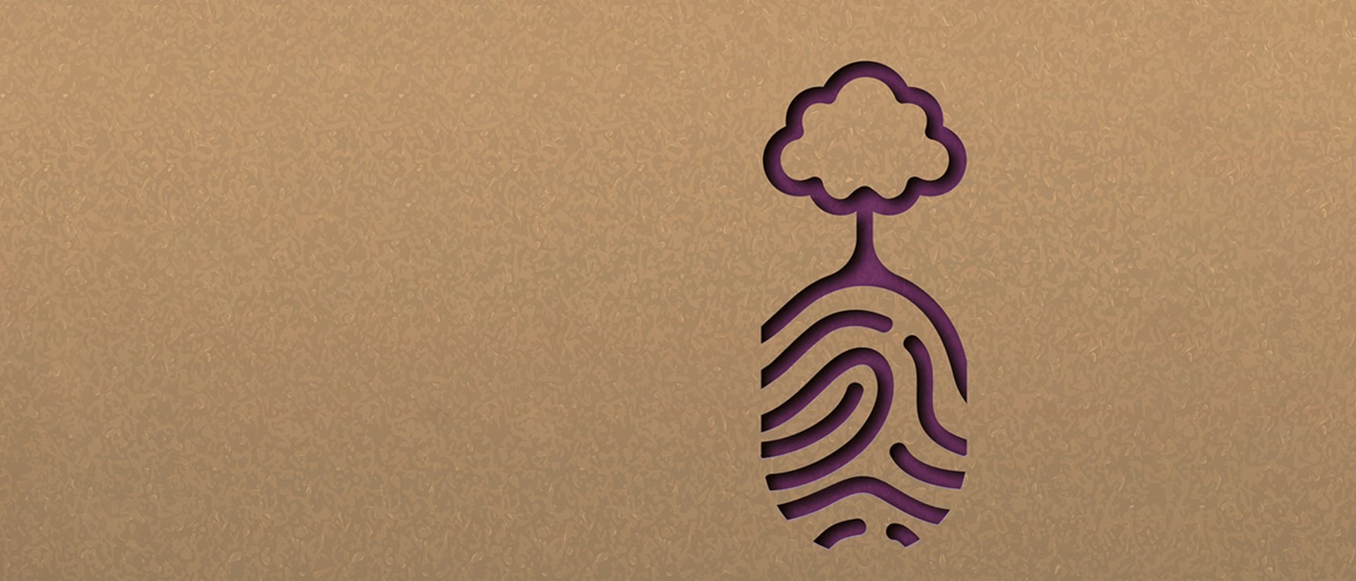 Image of a purple thumbprint with a tree coming out the top on a brown background