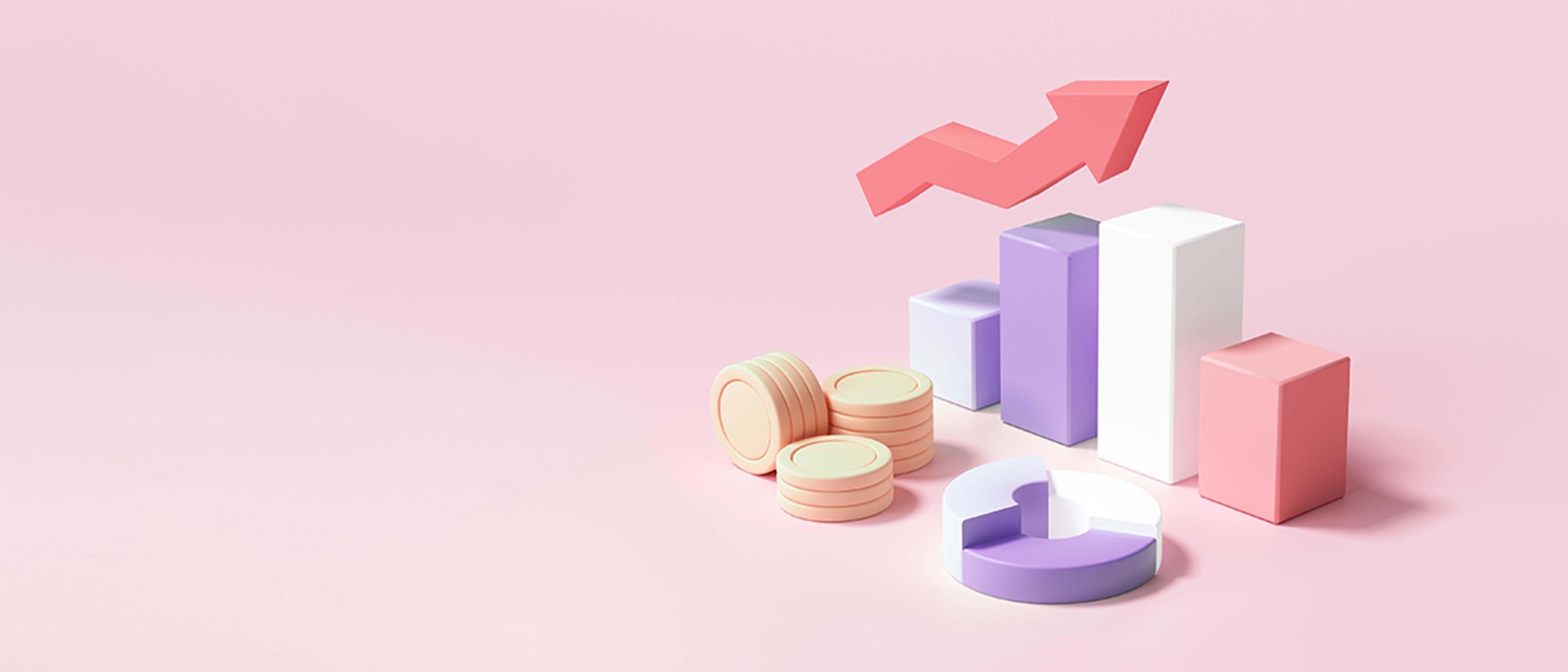 Image of 3D charts on a pink background