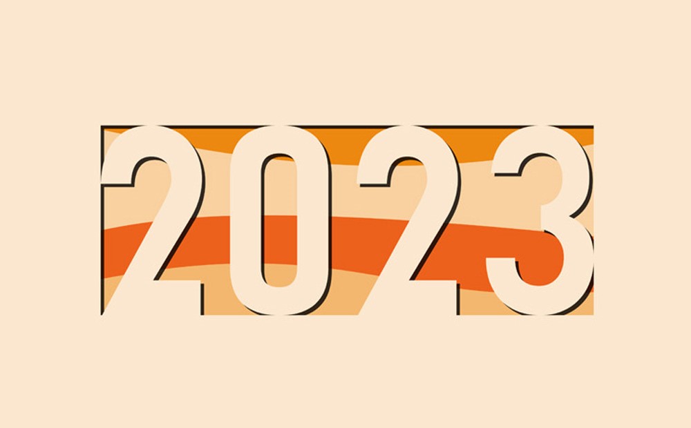 Image of 2023 against an orange background