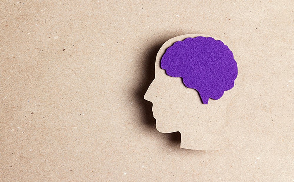 Image of a purple brain on sand
