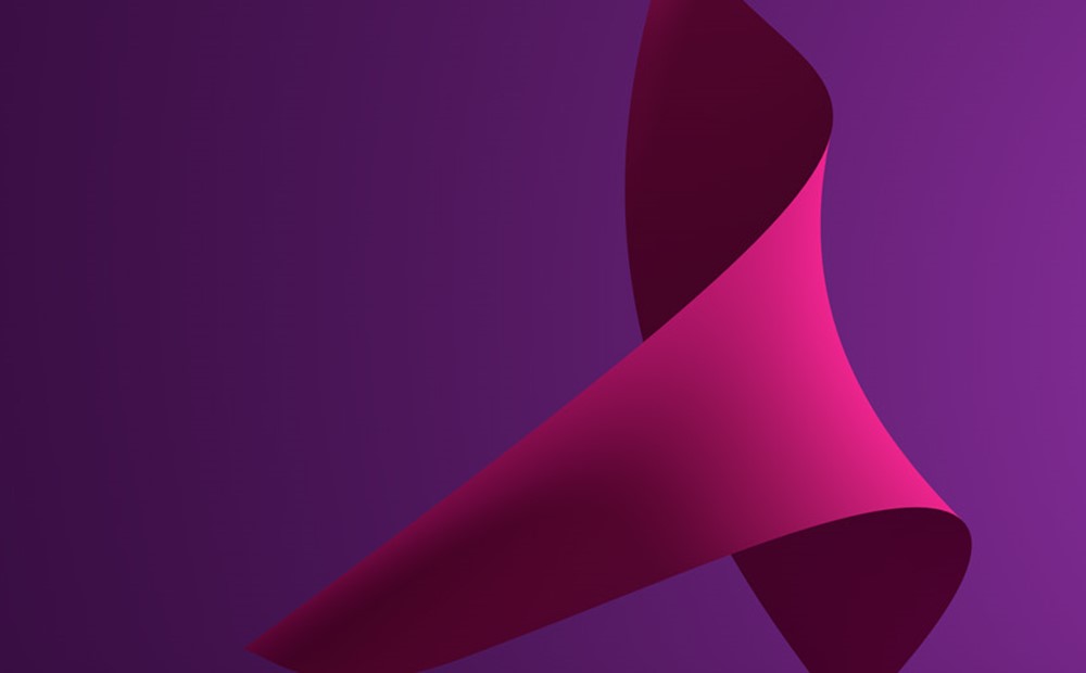 Image of an abstract pink shape against a purple background