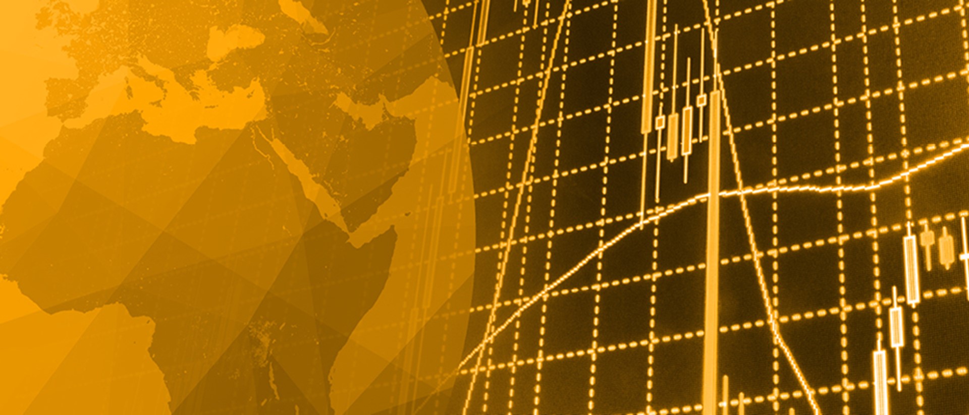 Image of an orange globe with investment charts on an orange background