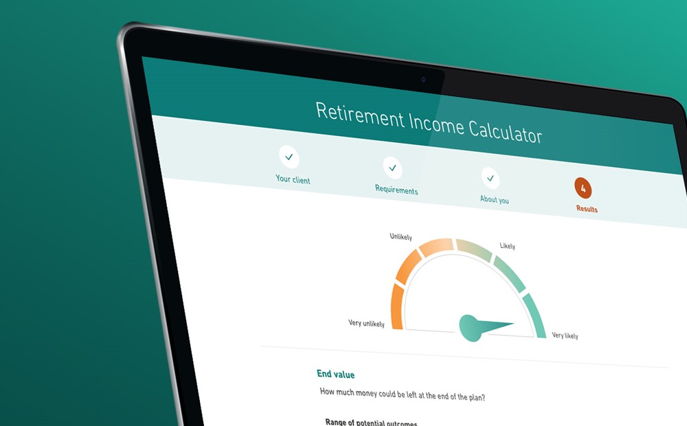 Screenshot of the Retirement Income Service calculator screen on a laptop