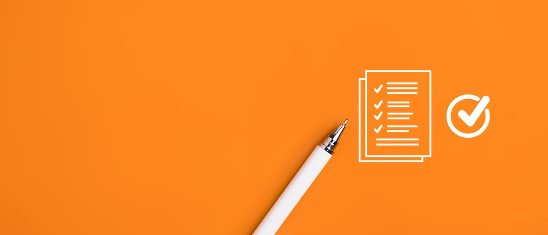 A white pen and a white outline of a checklist against an orange background