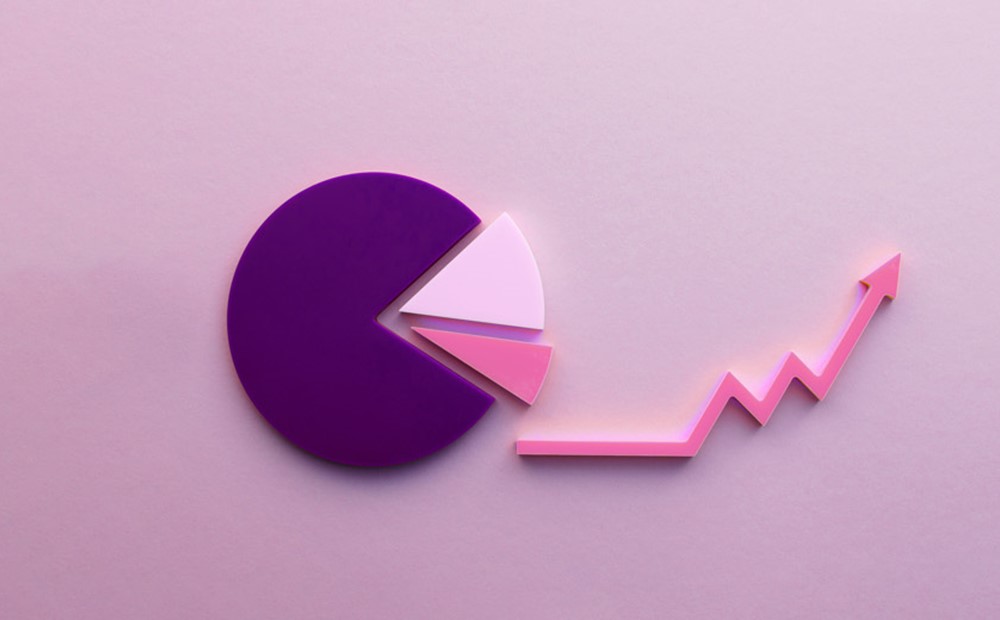 Image of a purple pie chart against a pink background